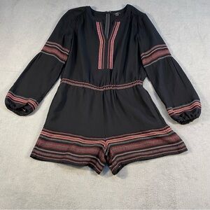 LOFT Women’s Black with Red Accents long sleeves romper, back zipper, size S